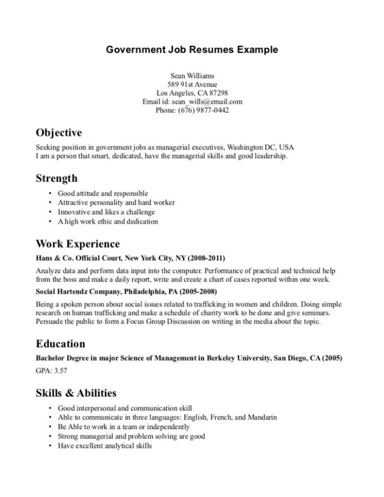Government Resume Samples