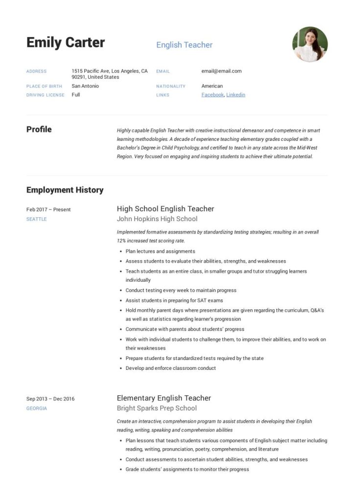 tefl resume example no experience