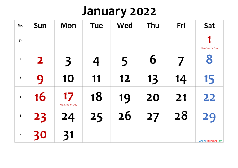January 2022 Calendar Pdf
