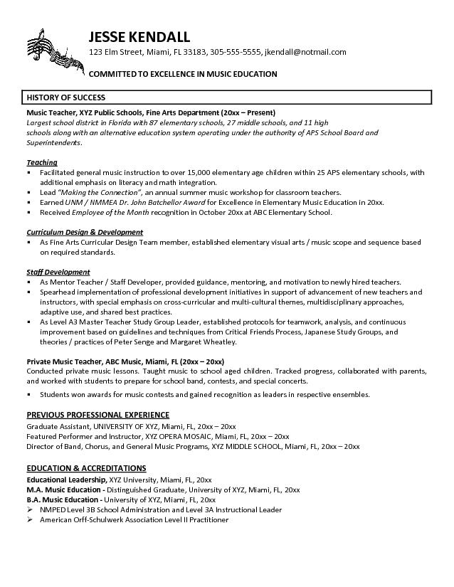 Professional Resume Examples For Teachers