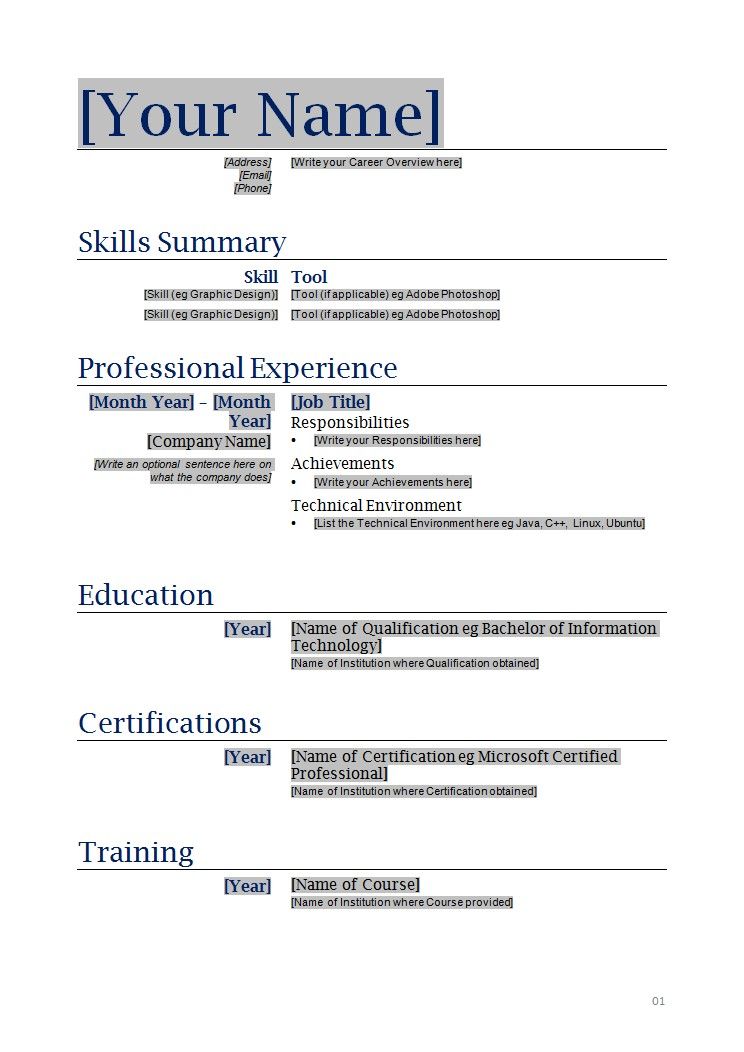 Sample Cv Templates Free Download