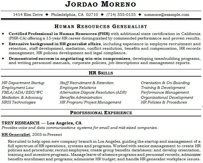 Human Resources Resume Objective Examples