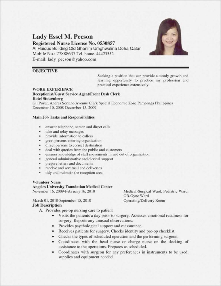 resume sample of work experience