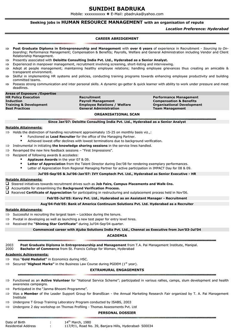 Hr Resume Sample For 3 Years Experience