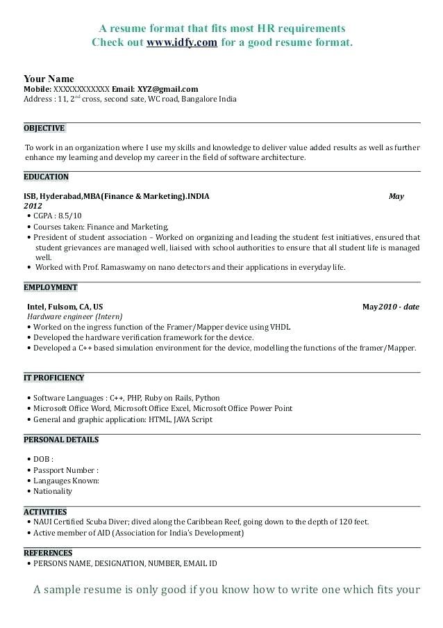 Hr Internship Cv Sample