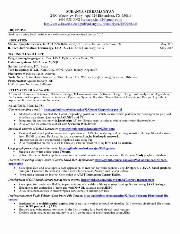 Computer Engineer Resume Entry Level