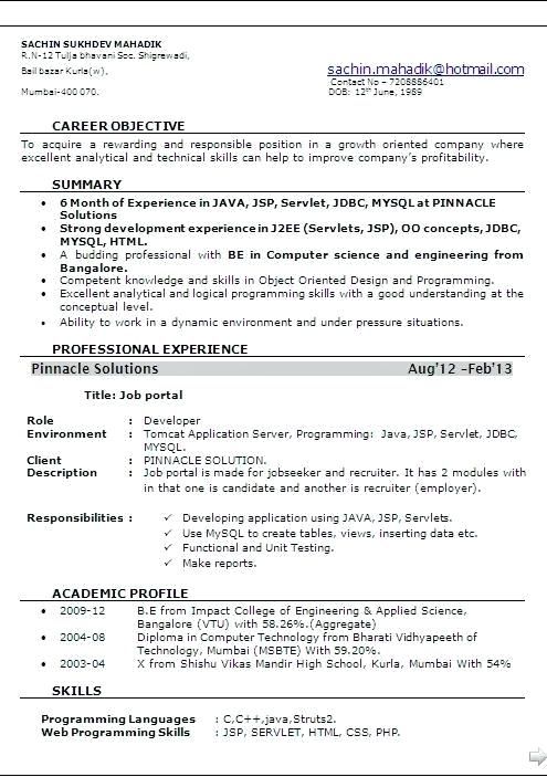Sample Resume For Experienced Candidates