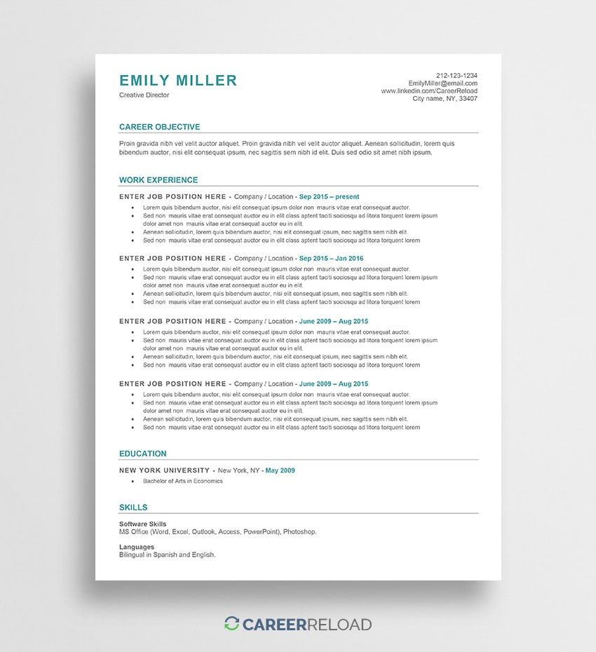 Ats Friendly Resume Templates Free Download
