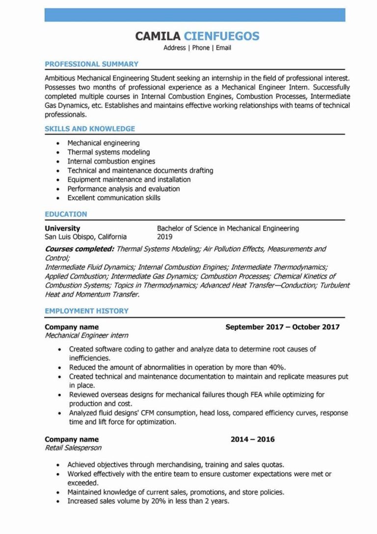 Maintenance Engineer Resume Example