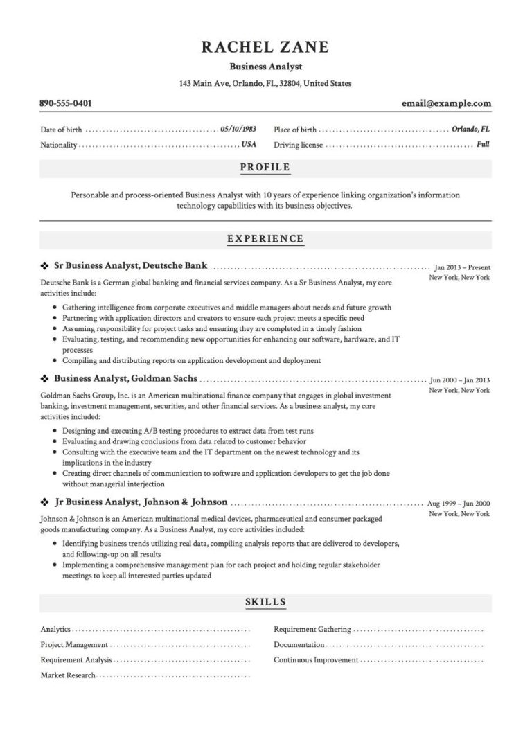 Business Resume Example