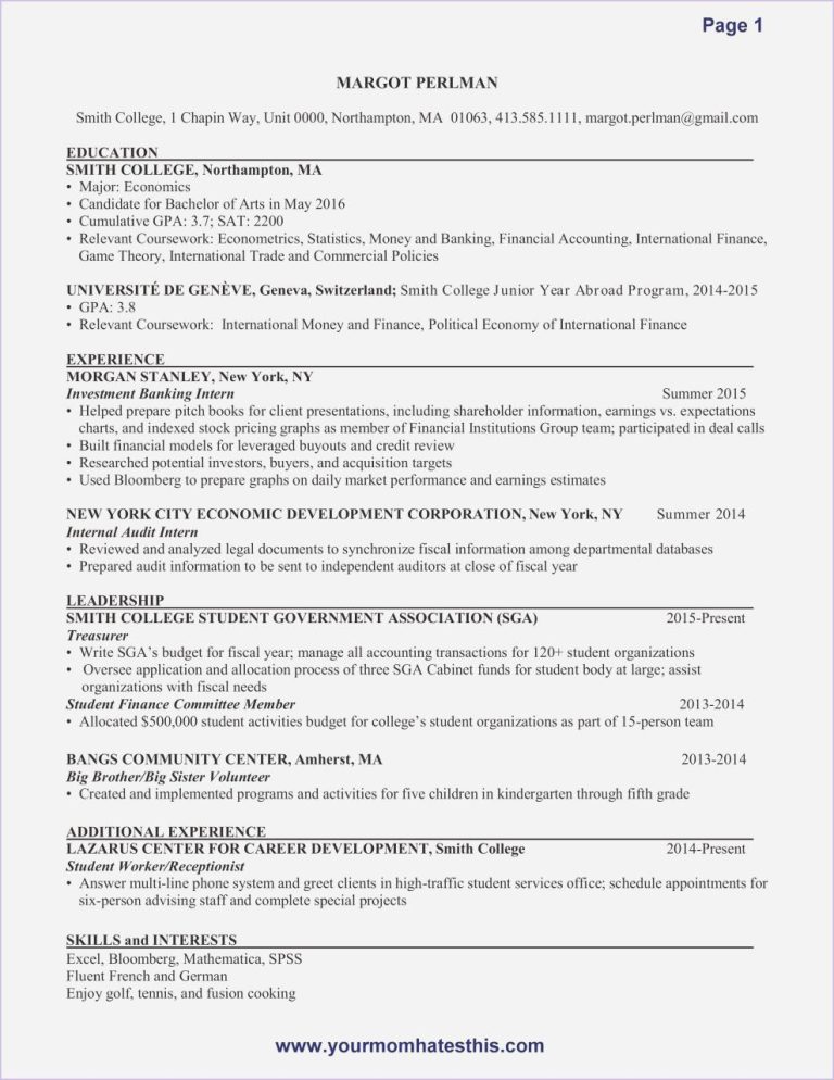 Bank Internship Cv Sample