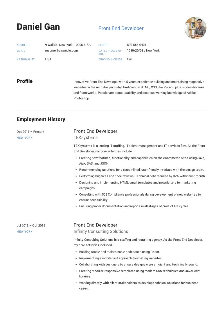 Web Developer Resume Sample