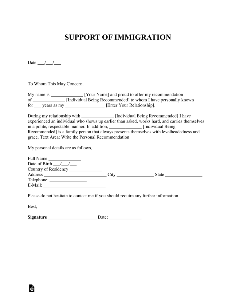 Permanent Residency Relative Immigration Reference Letter For A Family Member
