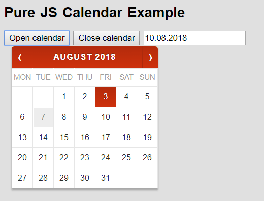 Javascript Calendar Datepicker Example