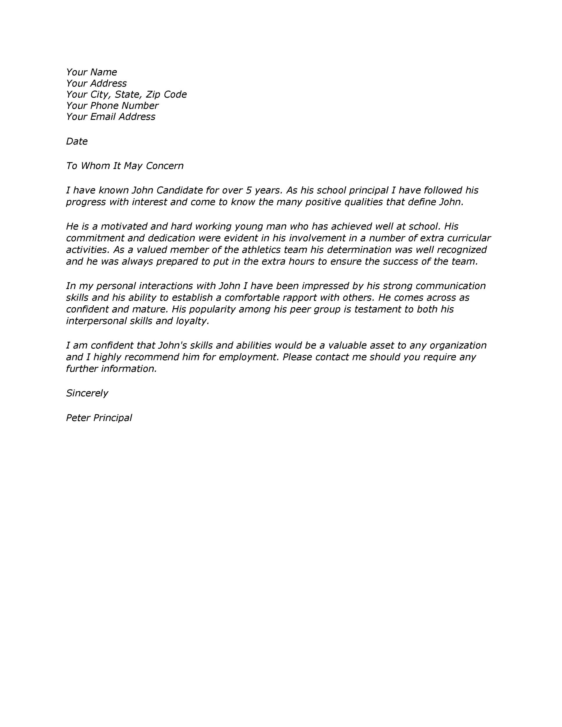 Character Reference Personal Reference Letter For Housing