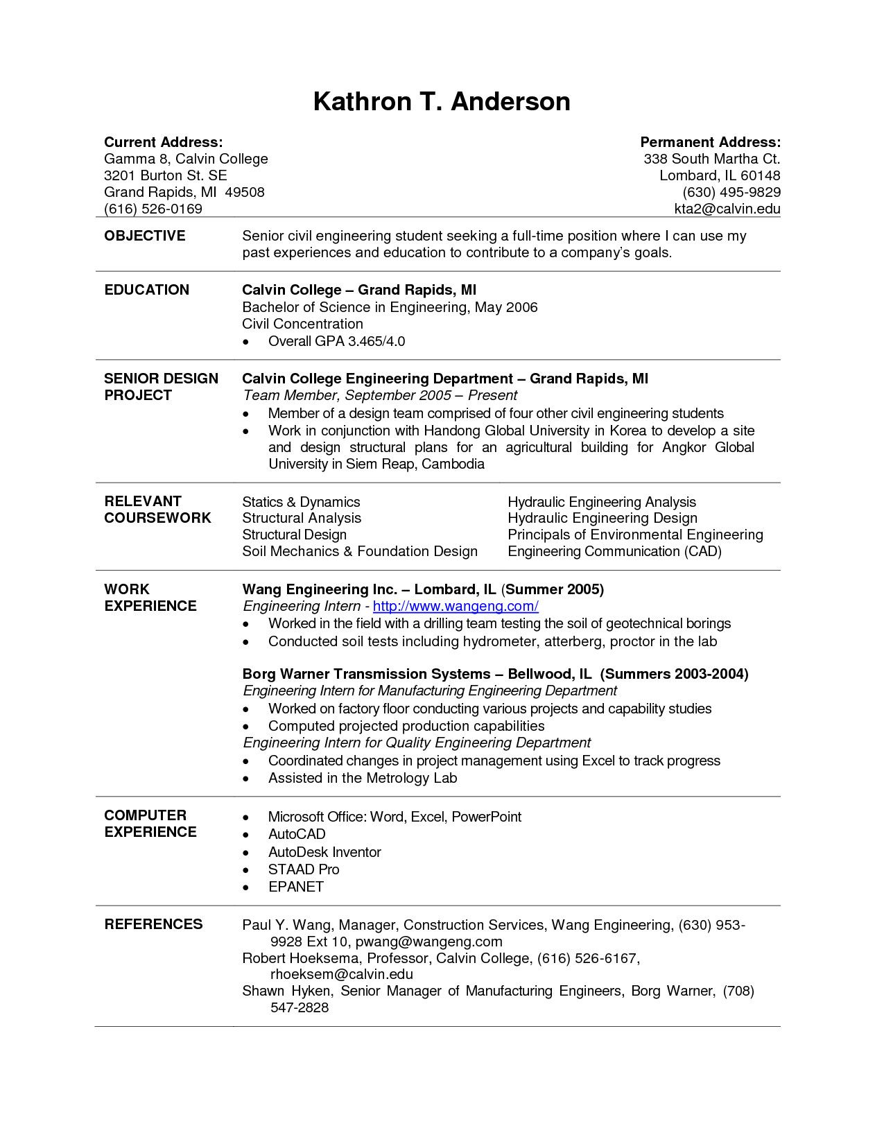 Current Resume Examples