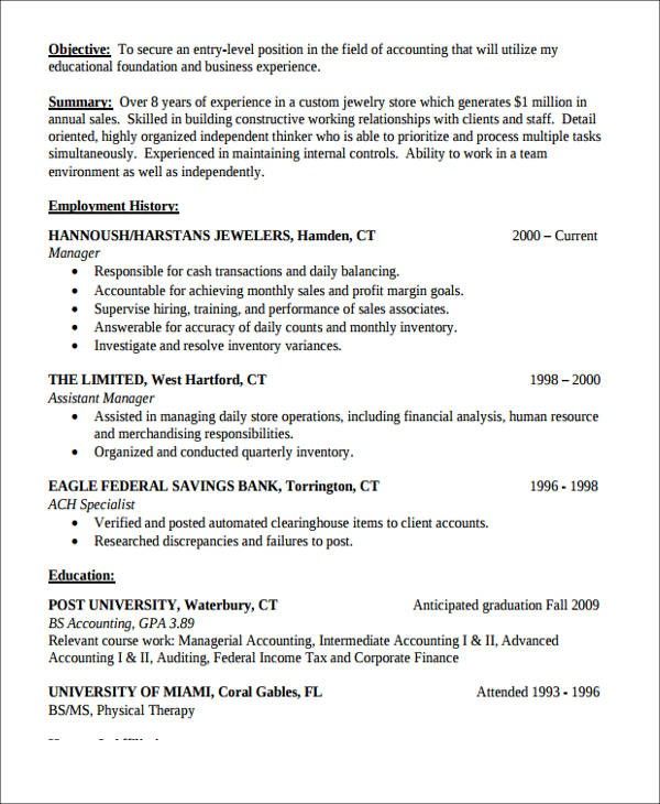 Sample Junior Accountant Resume Objectives