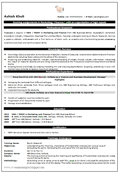 Mba Resume Examples Admissions