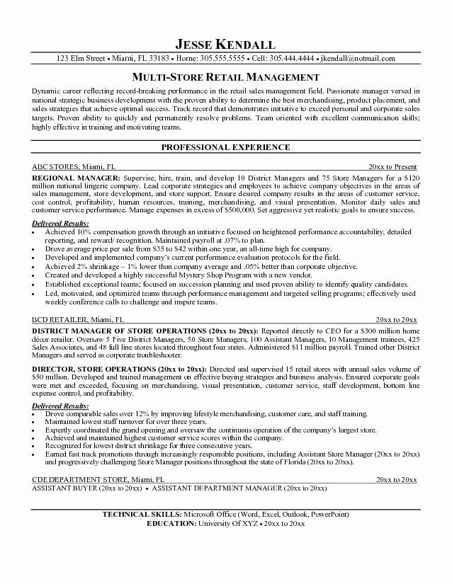 Retail Manager Experience Resume