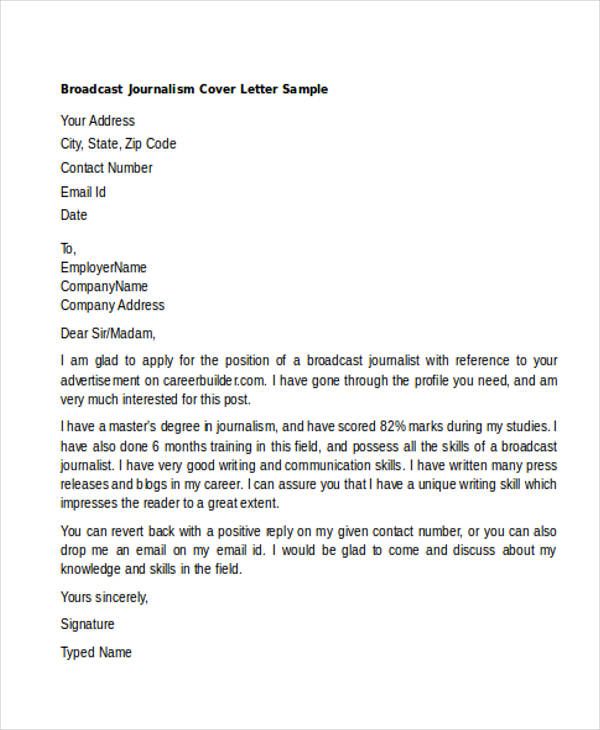Journalism Cover Letter Sample