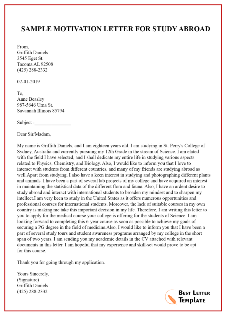 Motivation Letter For Phd Scholarship Template