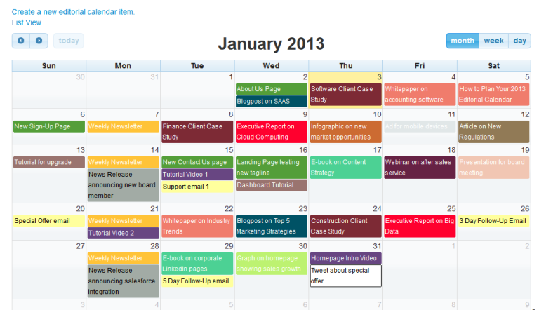 Sample Of Content Calendar