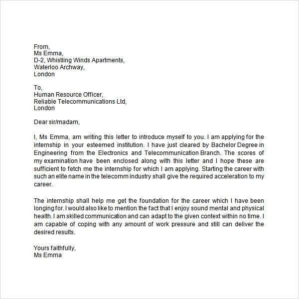Letter Of Introduction For Job