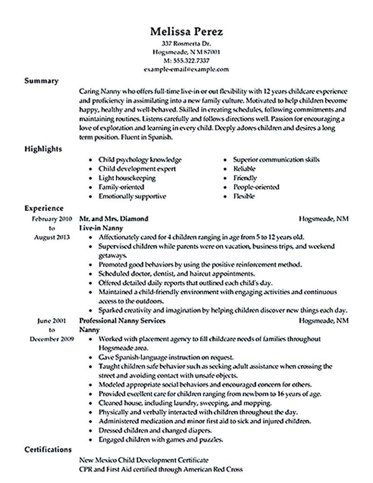 Best Nanny Resume Examples