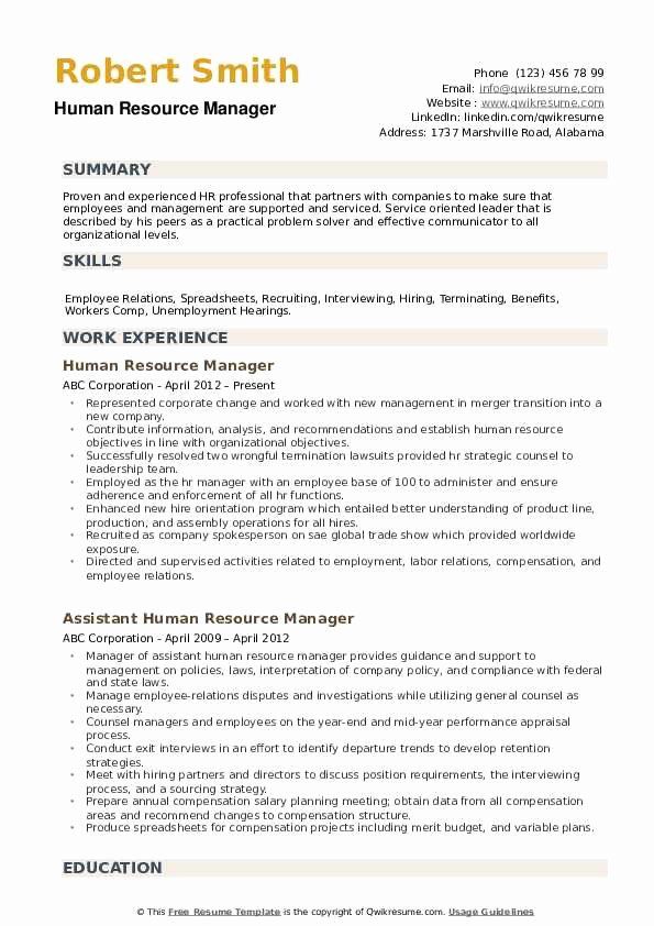 Hr Resume Examples 2020