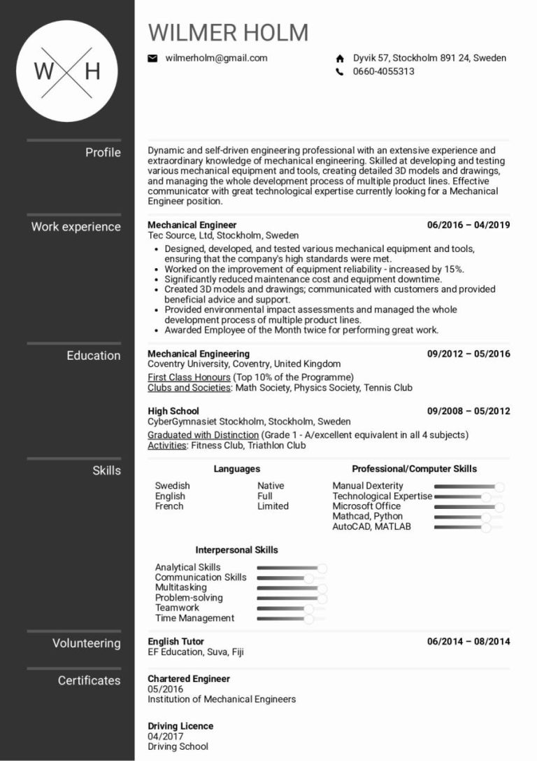 Mechanical Engineering Resume Examples 2020