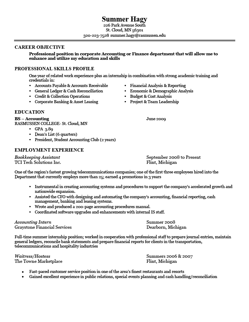 Excellent Resume Examples