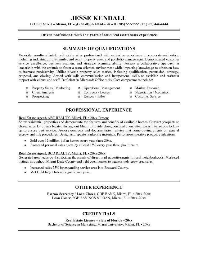Real Estate Resume Example