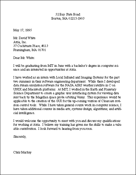 Business Letter Applying For A Job