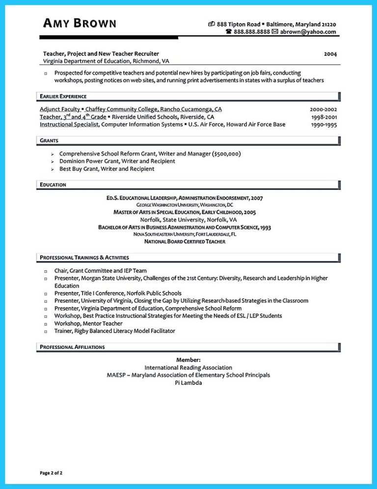 Comprehensive Resume Sample For Teachers