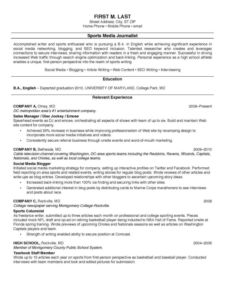 Excellent College Resume Examples