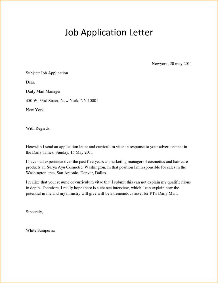 Application Letter Example For Applying Job