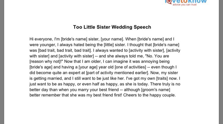 Example Maid Of Honour Speech For Best Friend