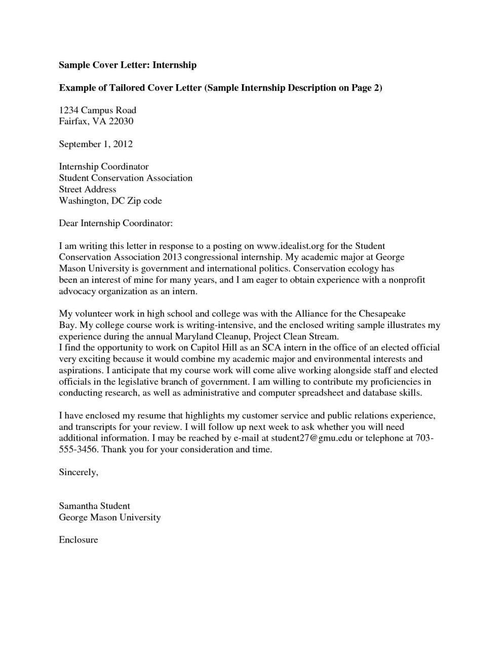 Letter Of Interest Sample For Internship – Coverletterpedia