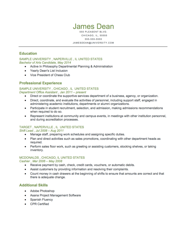 Chronological Resume Sample For College Students