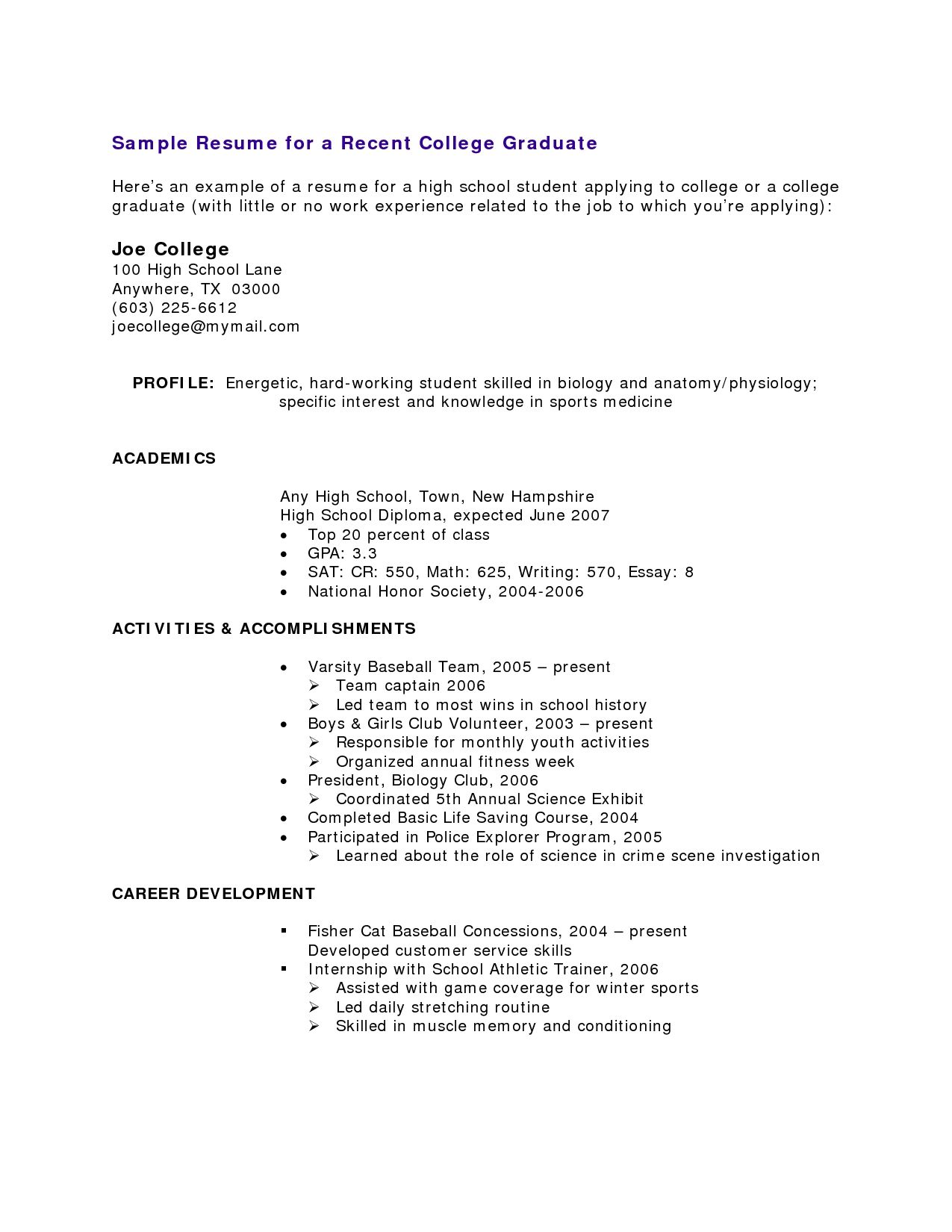Student Resume Template No Work Experience