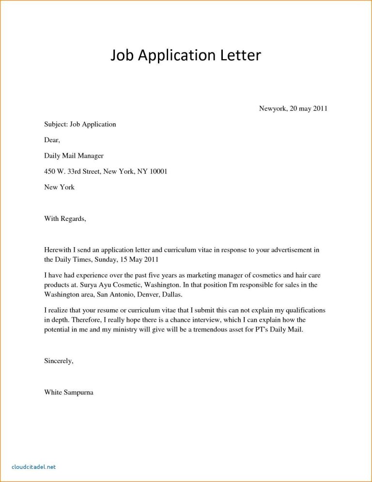 Sample Application Letter For Government Position