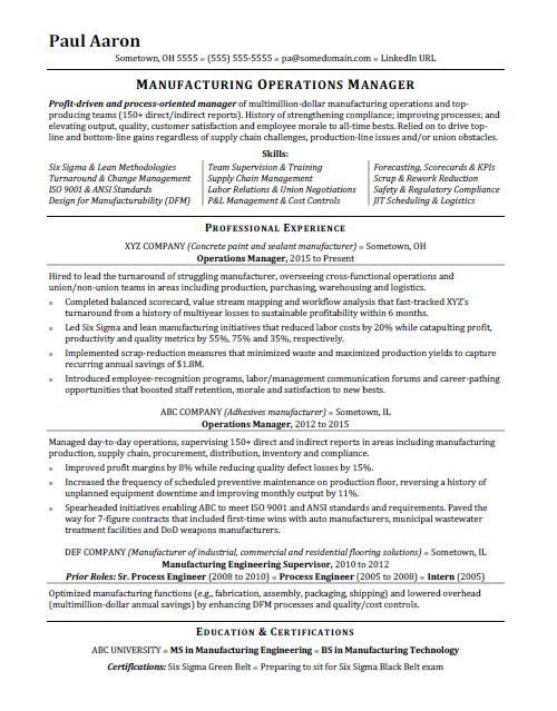 Operations Manager Cv Sample