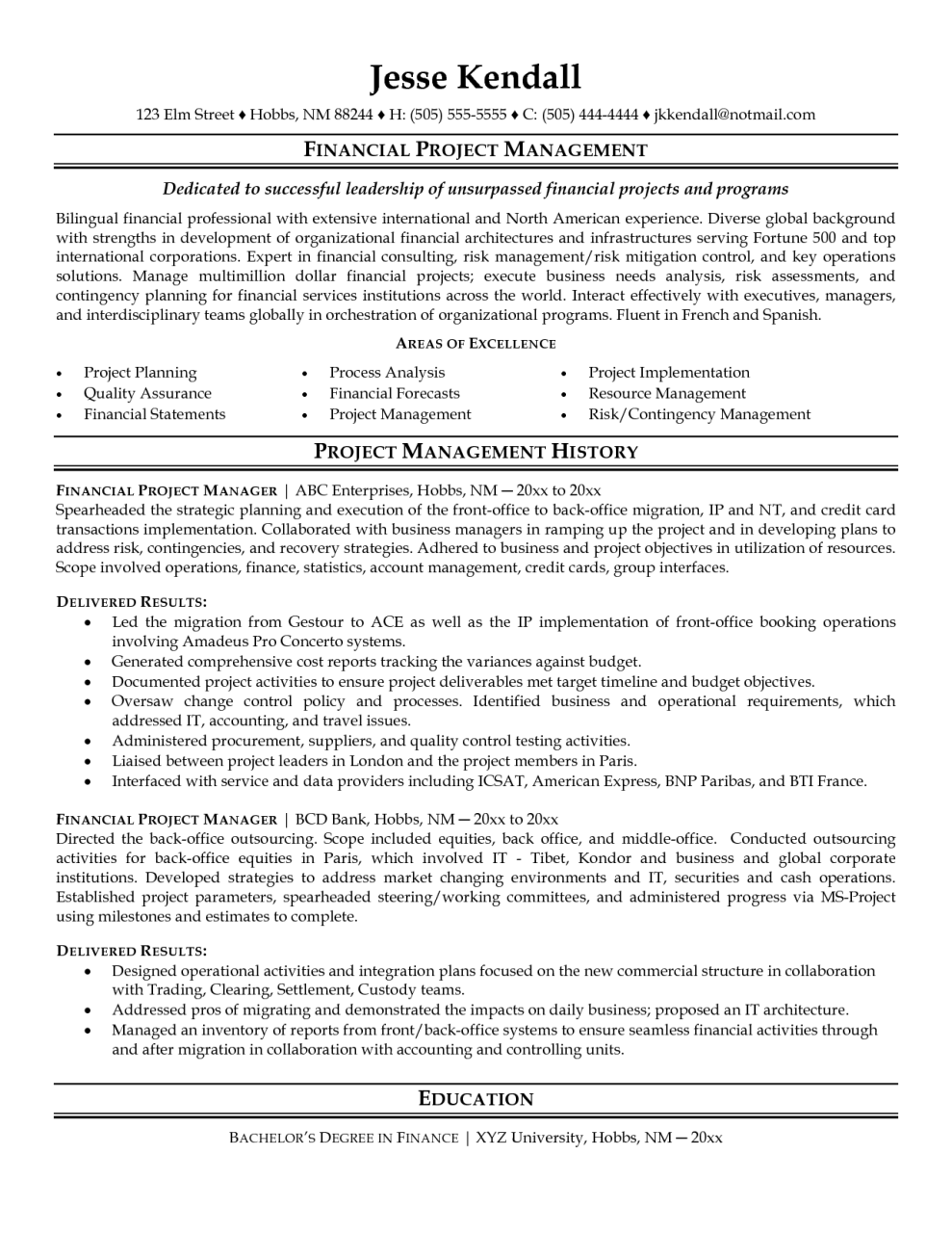 Program Manager Resume Examples