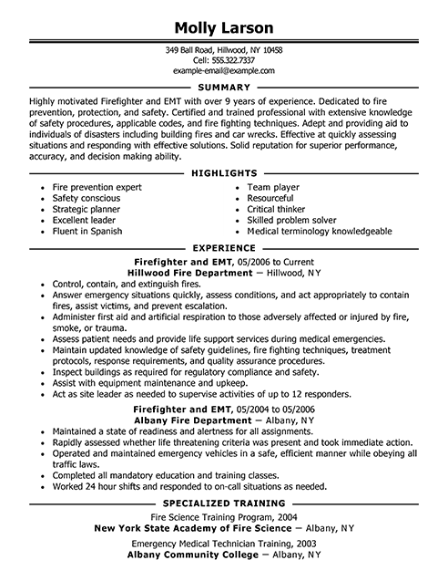 Firefighter Resume Examples
