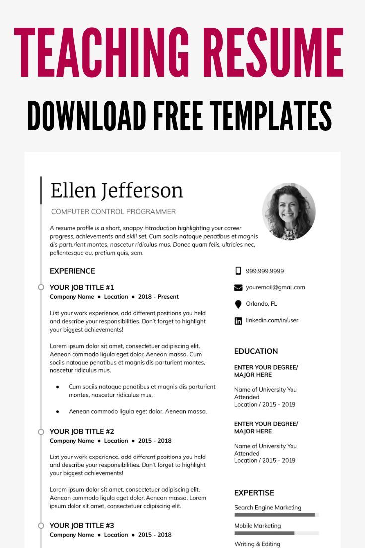 Free Sample Resume For Teachers Download