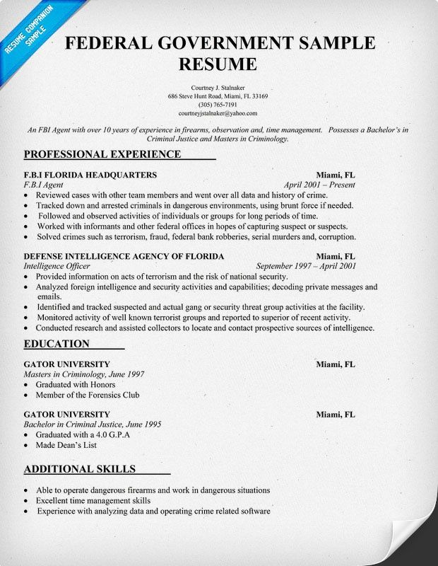 Federal Resume Example Fbi
