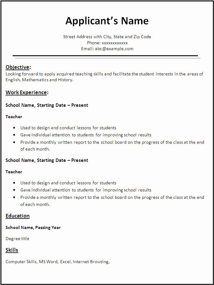 Sample Resume For Teachers