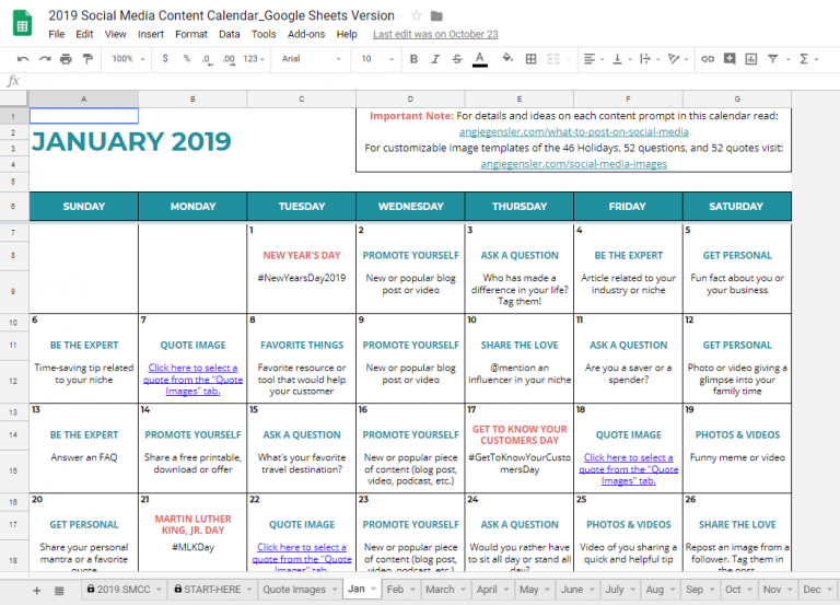 Monthly Social Media Plan Example