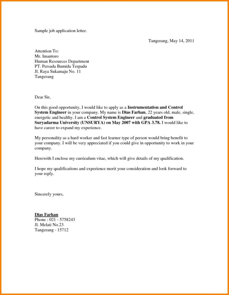 Sample Cover Letter To Apply For A Job At A Company That You Have 