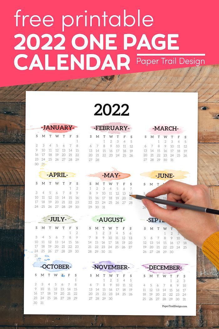 One Page Calendar 2022